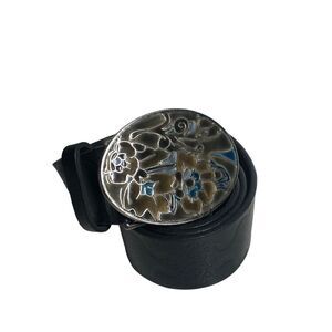 Liz‎ Claiborne Belt Womens Brown Soft Leather Embossed Floral Buckle Boho Retro